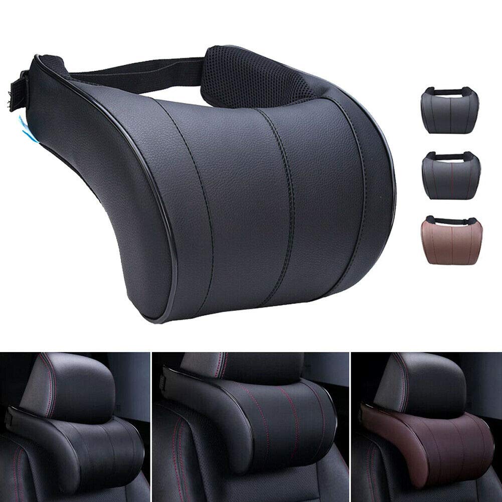 MASO, cuscino di supporto per il collo dell’auto, cuscino poggiatesta in morbida pelle PU + memory foam per auto per guidare il collo e alleviare il dolore al collo Nero, 4