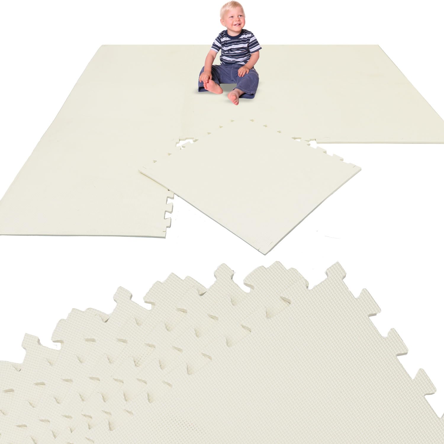 LittleTom Kids Play Mat Beige - 8 EVA Floor Tiles 50 x 50 cm - Activity Playmat 200x100 cm for Children - Foldable Foam Rug for Toddlers BPA-Free - Interlocking Puzzle Squares - Padded Playpen Carpet โ image 1
