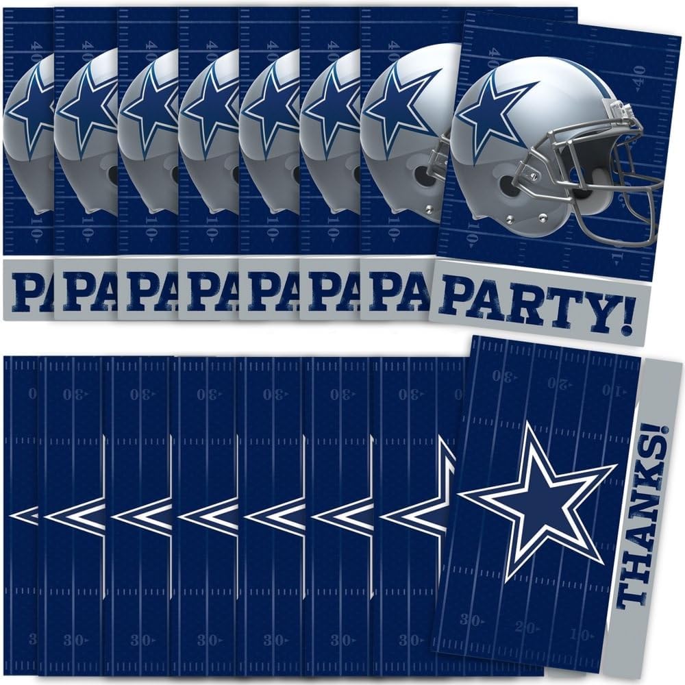 Dallas Cowboys Invitations & Thank You Card Sets (3.88" x 5.63") - Premium Multicolor Cardstock & Eye-catching Designs, Perfect For Game Day Celebrations & Cowboys Fan Gatherings - Pack Of 16