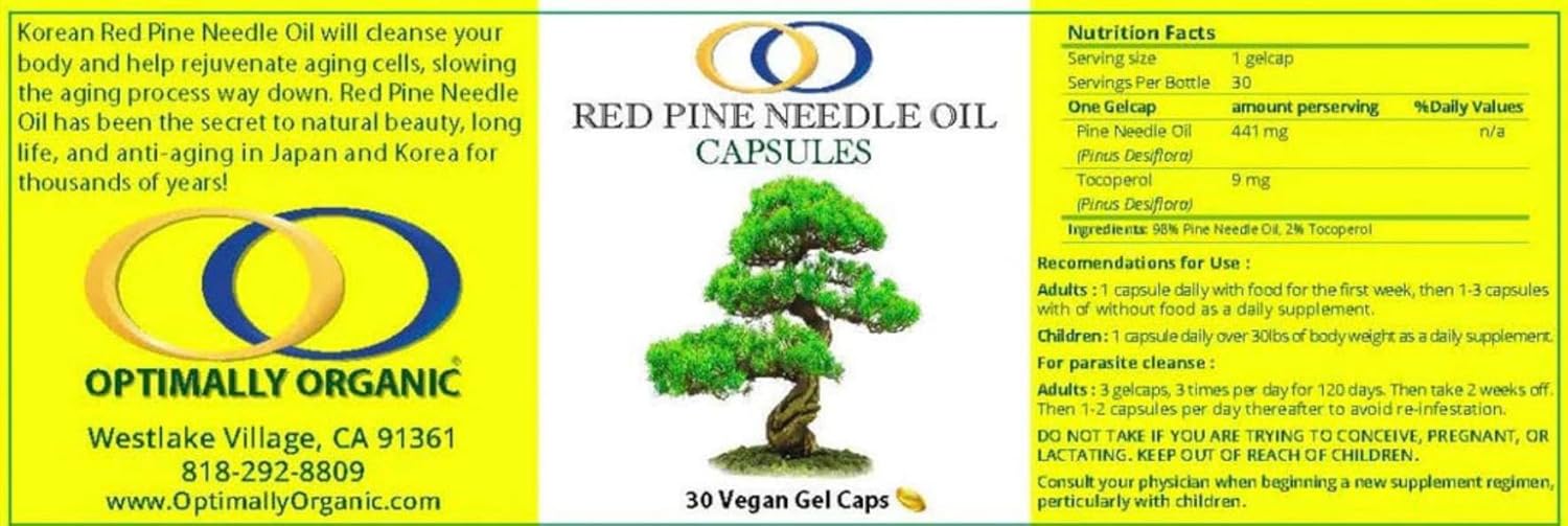 Optimally Organic Red Pine Needle Oil Caps - Health Supplement for Extreme Immune System Support - Vital Cell & DNA Support - #1 Vegan Body Cleanse for Foreign Invadors - Pinus densiflora - BioActive