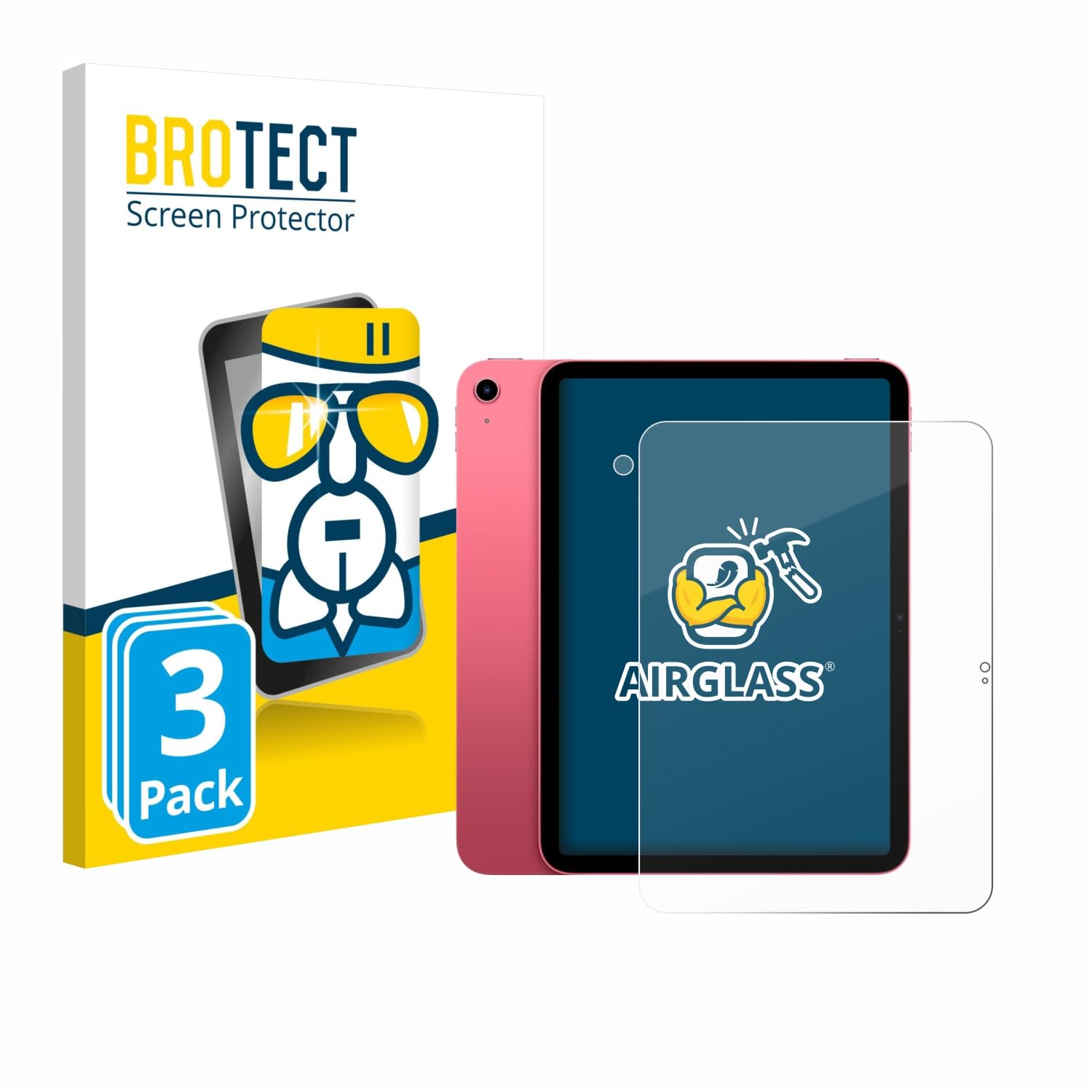 BROTECT 3 Stück Schutzglas für Apple iPad A16 11" 2025 | (Display+Kamera) Transparenter Displayschutz Made in Germany, Schutzfolie Panzer Folie Glas 9H Einfache Montage Clear