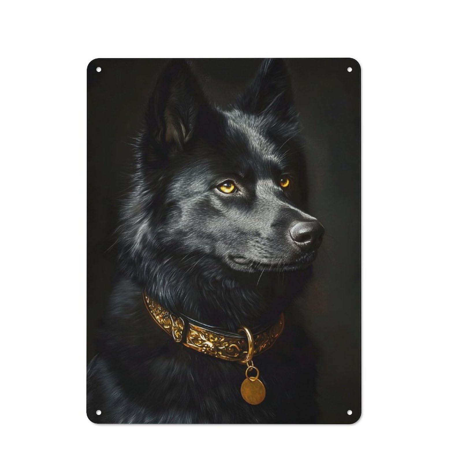 Junmoney Black & Gold Husky Vintage Printed Metal Sign 40X30cm For Workshop Wall, A Decorative Gift For A Newly Furnished Workshop