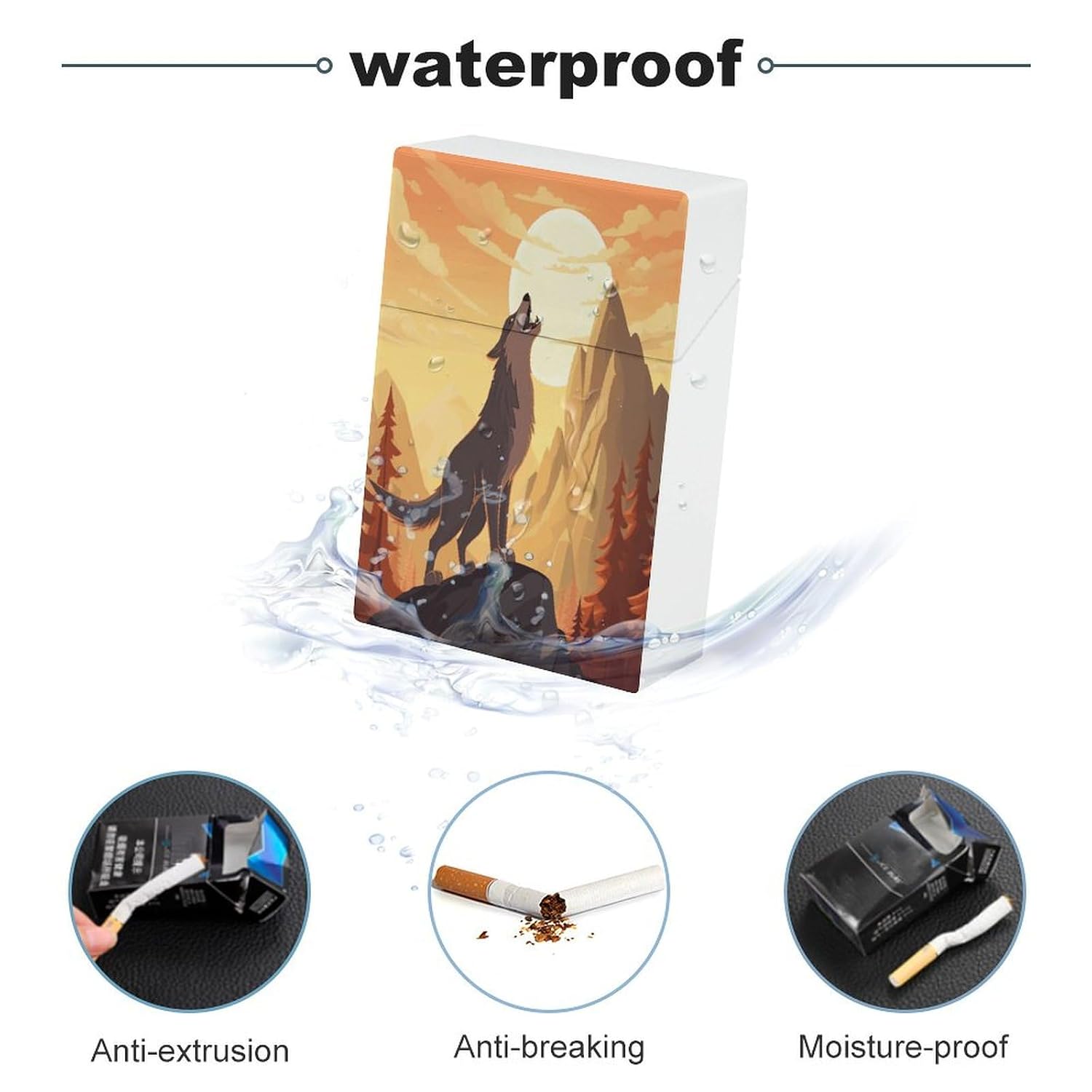 Plastic Cigarette Case, Wolf Print Stylish Cigarette Holder for Men and Women Portable Cigarette Case