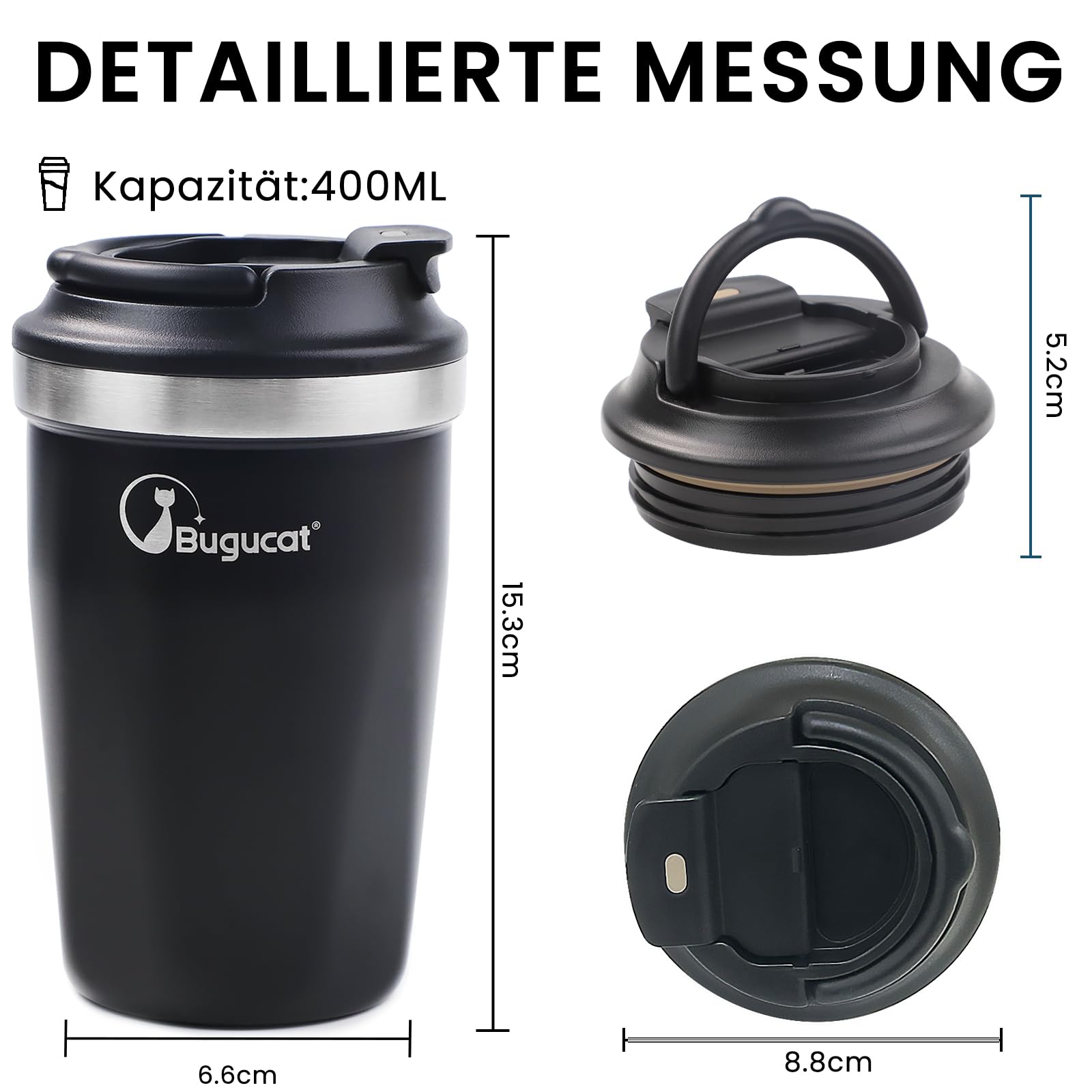Milu Mug Isotherme 300ml, 400ml & 500ml - Thermo Café étanche en acier inoxydable, Tasse Milu Mug Isotherme 300ml, 400ml & 500ml - Thermo Café étanche en acier inoxydable, Tasse