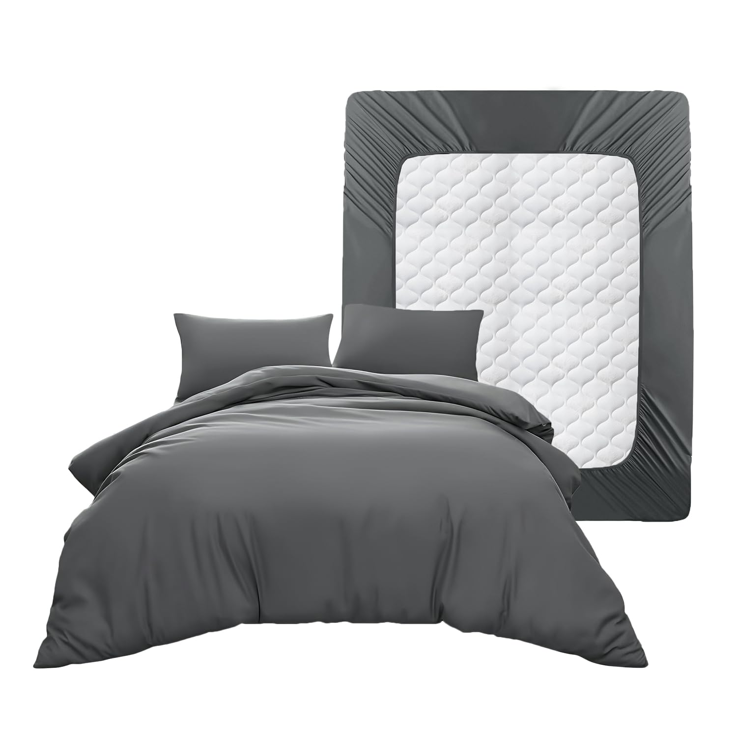 Casabella Duvet Cover Sets - 4 Pc Luxury Double Duvet Brushed Microfiber Duvet Full Set - Duvet Cover, Fitted Sheet & Pillowcase 2 Pack - Soft & Durable Double Duvet Set - Grey Bedding โ image 1