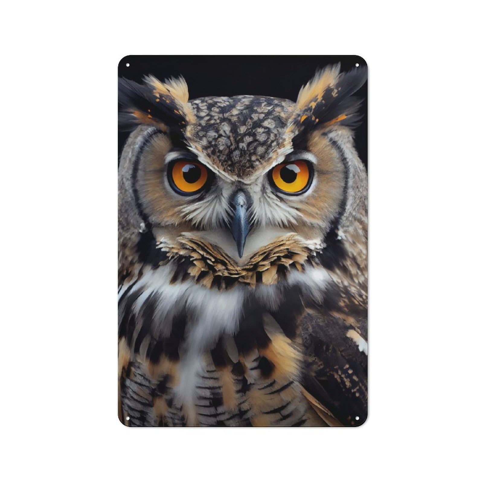 Owl Face Rustic Tin Wall Plaque 30x20cm for Guest Room Or Hallway, for Garage, Workshop And Man Cave Decoration