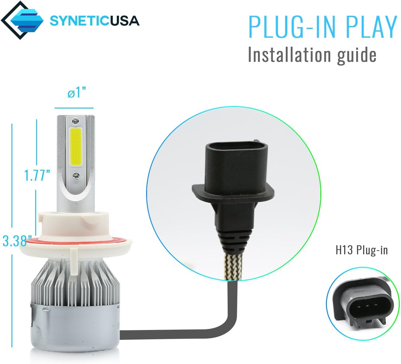 Syneticusa H13 LED High/Low Beam Headlight Conversion Kit Light Bulbs 100W 10000LM 6000K White