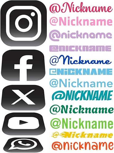 Calcomanías personalizadas para redes sociales, nombre de usuario, logotipo, marca, vinilo  Adhesivo de nombre de texto personalizado compatible con