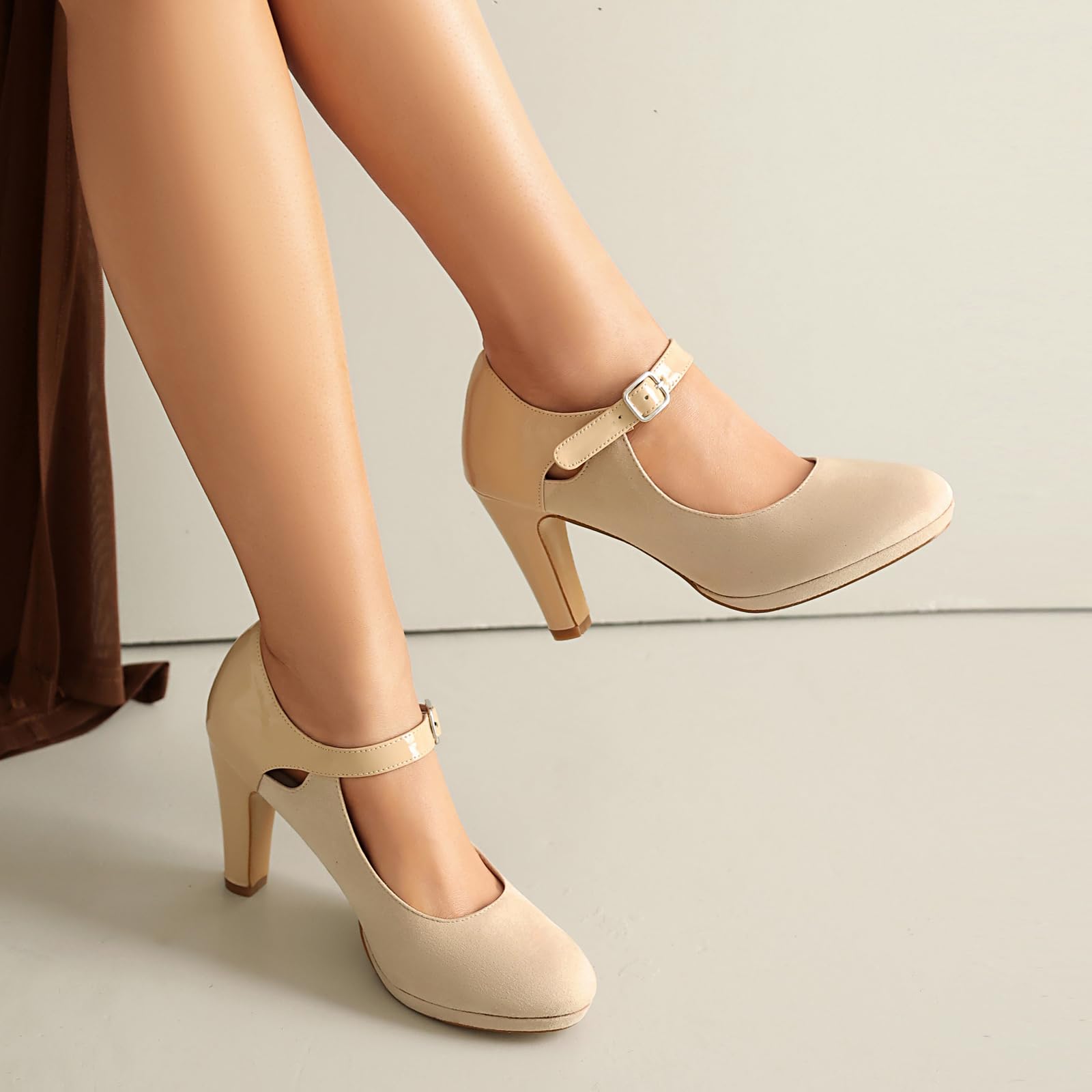 elerhythm Mary Jane Heels Retro Closed Toe Pumps Caviglia Pierced Strappy Camoscio Chic Vintage Gatsby Scarpe
