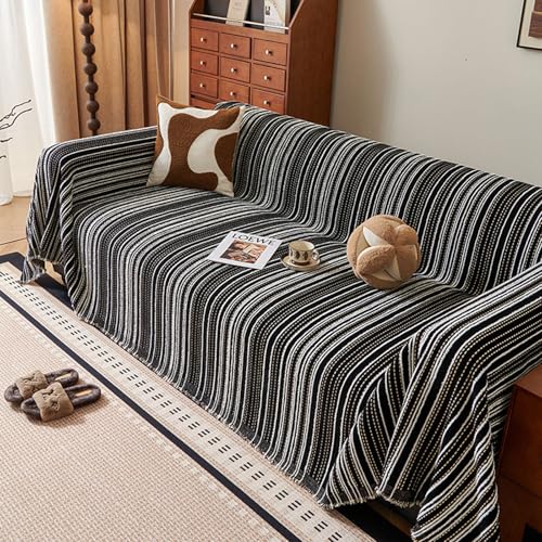 Washable Double-Sided Chenille Sofa Cover Blanket, Anti-Scratch Slipcover Black 180 * 300cm/70.8 * 118.1in