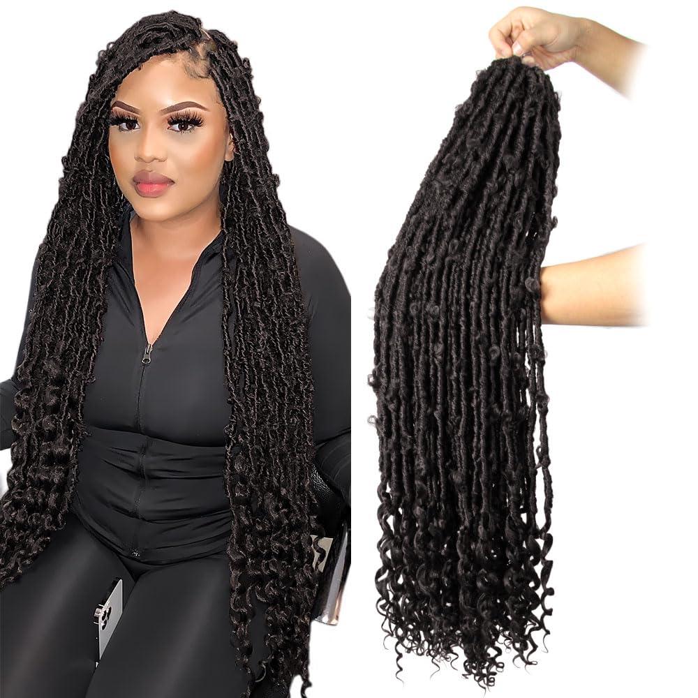 Crochet Butterfly Locs with Curly Ends 36 Inch, Boho Distressed Butterfly Locs Crochet Hair, Brown Bohemian Goddess Faux Butterfly Braids with Curly