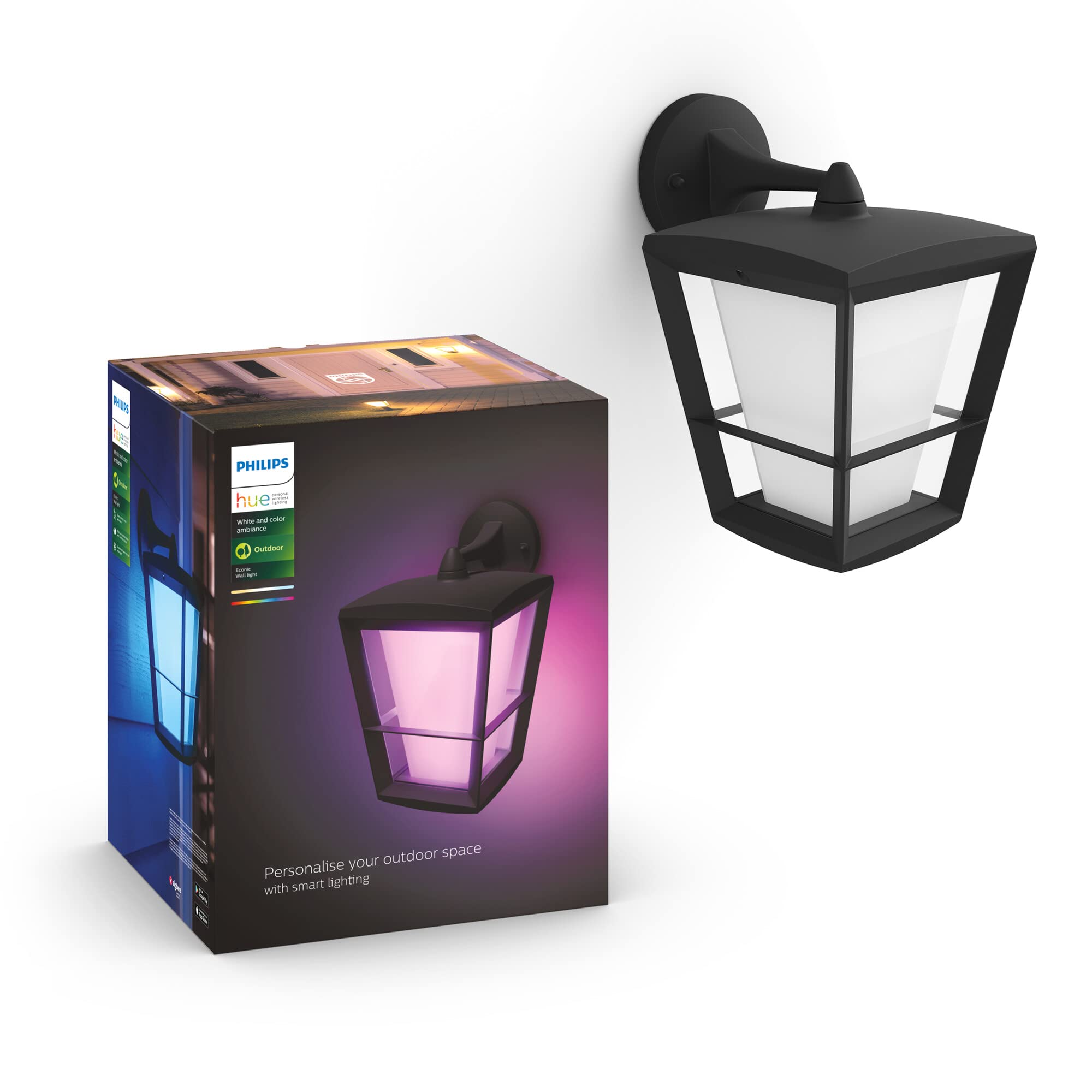 Philips Hue White and Color Ambiance Econic, Lampada Smart LED da Parete per Esterni (Down), Dimmerabile, Led Integrato, 15W, Nero