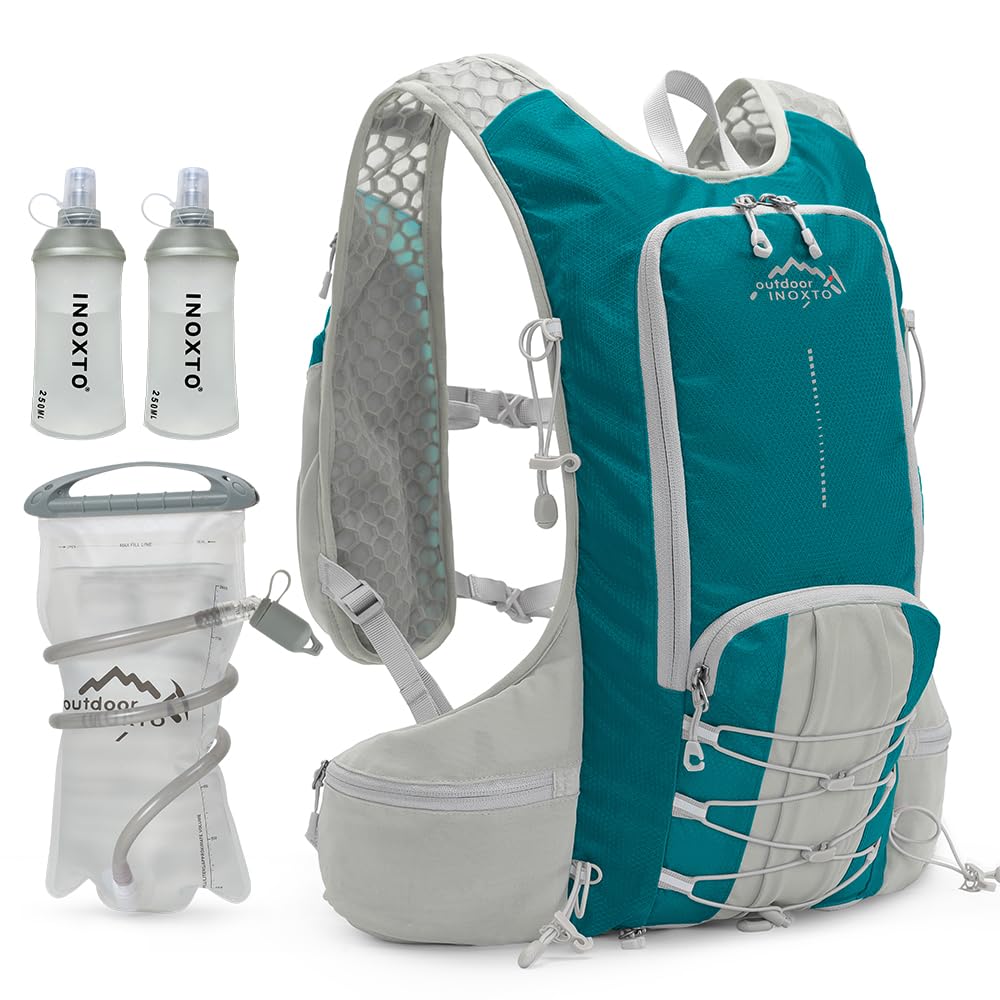 INOXTO Sac à dos d'hydratation avec réservoir d'eau étanche de 2 L, sac à dos d'hydratation léger pour homme, sac à dos pour cyclisme, motocross, escalade, trail course à pied (bleu)