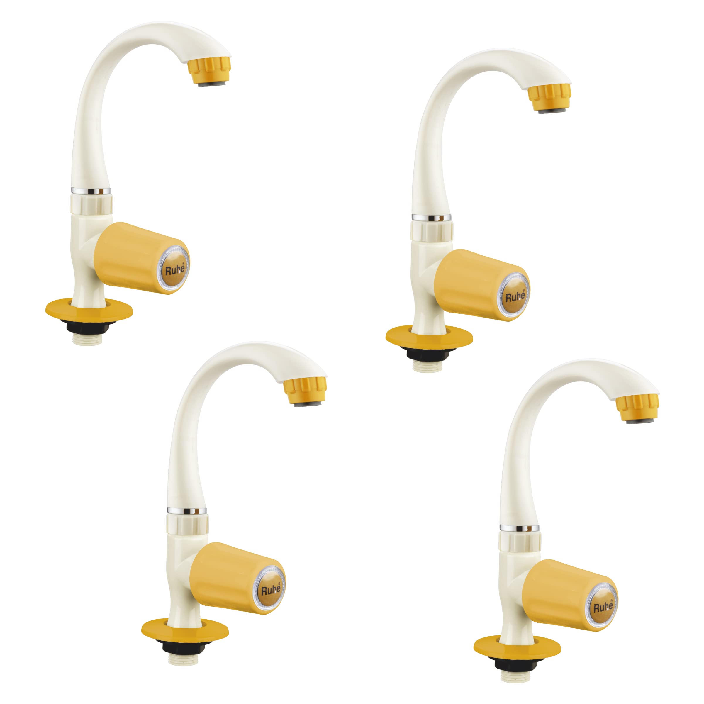 RuhePTMT/Plastic Gold Curve Collection Swan Neck with Wall Flange Tap/Faucet (Ivory Color) (Pack of 4)