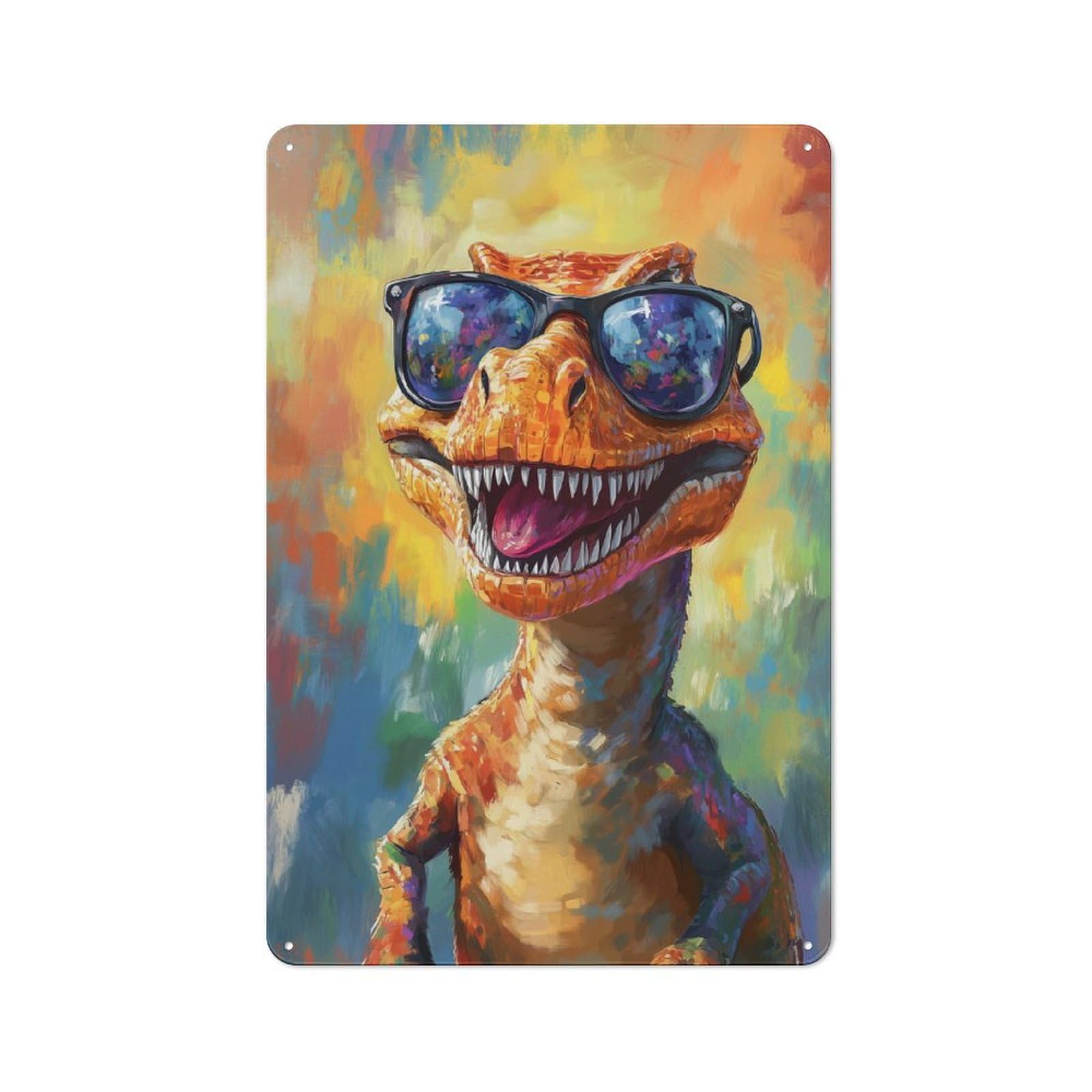 Junmoney Cool Dinosaur Portrait Friendly Metal Wall Decor 30X20cm, Decorative Metal Plaque For Coffee Bar, Small Shop Or Dining Room