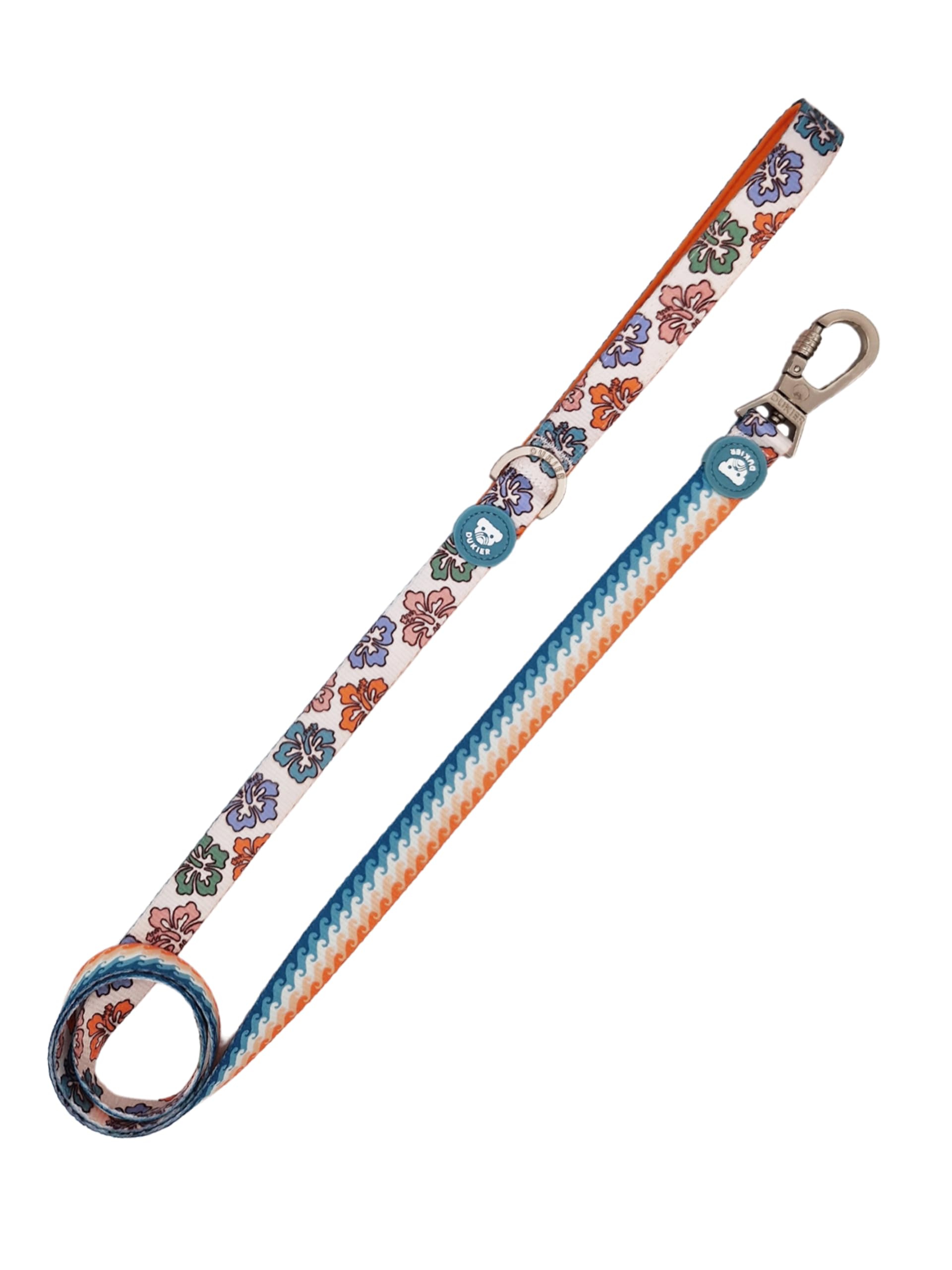 DUKIER - Long and durable dog lead with safety carabiner made of neoprene, Hawaii design, size S