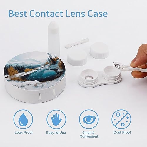 Miniatura 3 de Estuche para lentes de contacto, viaje, invierno, montañas, nieve, escena, impresión, caja de contacto con solución de espejo, aplicador de