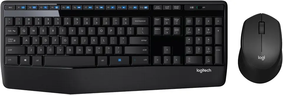 Logitech MK345 Wireless Keyboard and Mouse Combo - Full-Sized Keyboard with Palm Rest, Comfortable Right-Handed Wireless Mouse, 2.4 GHz Wireless USB Receiver - for PC, Laptop