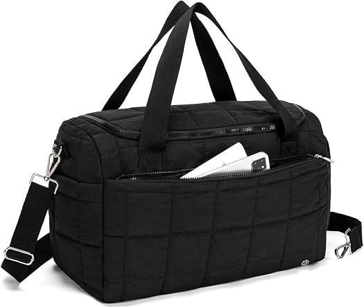 Travel Duffle Bag for Women, 25L Quilted Weekender Overnight Bag, Soft, Lightweight, Large Crossbody Gym bags