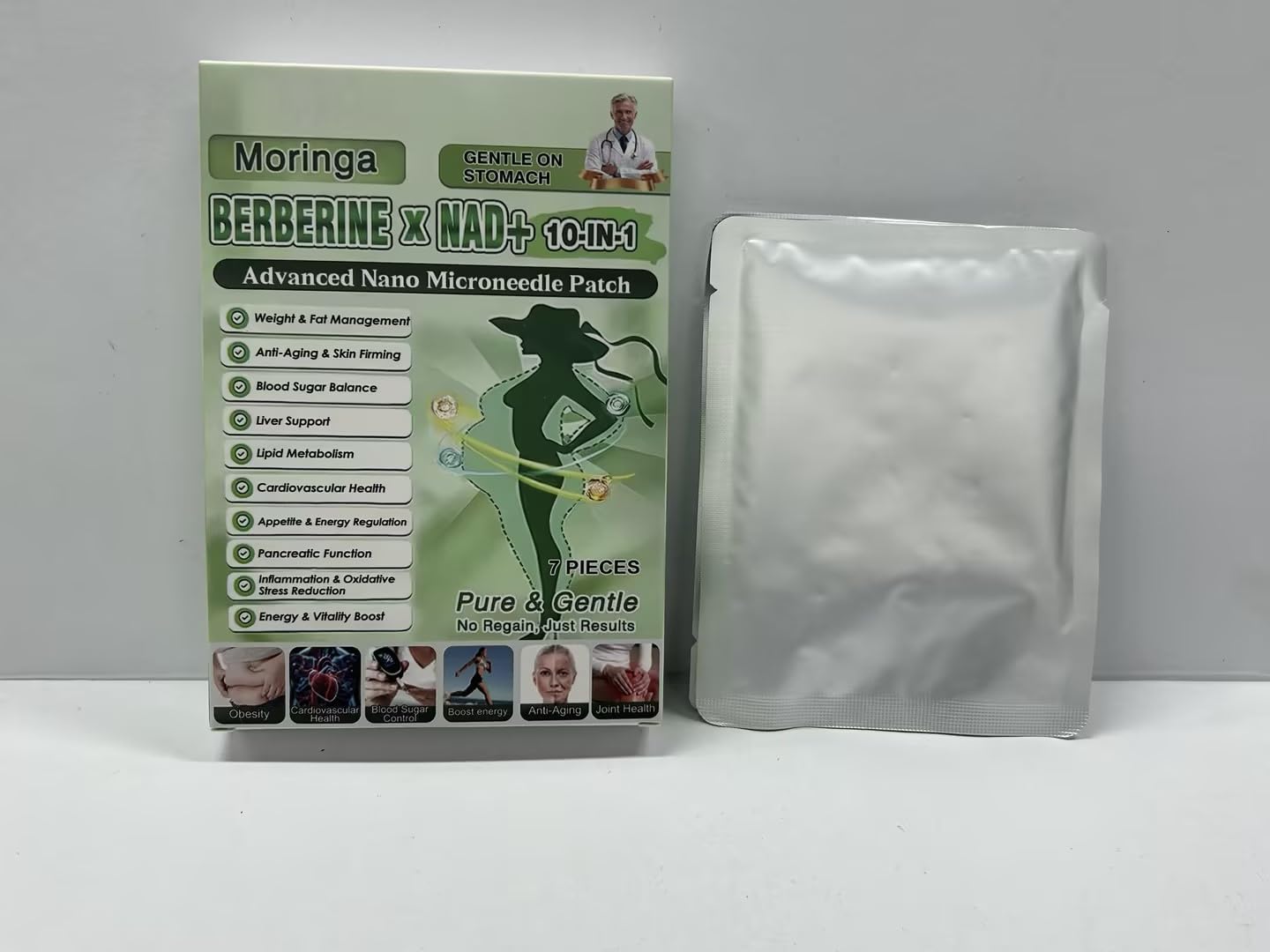 4 Cajas Moringa x Berberine Patch 10 en 1, Parche Nano Microneedle Adelgazantes, ingredientes naturales, fácil de aplicar, invisible debajo de la ropa, ideal para hombres y mujeres