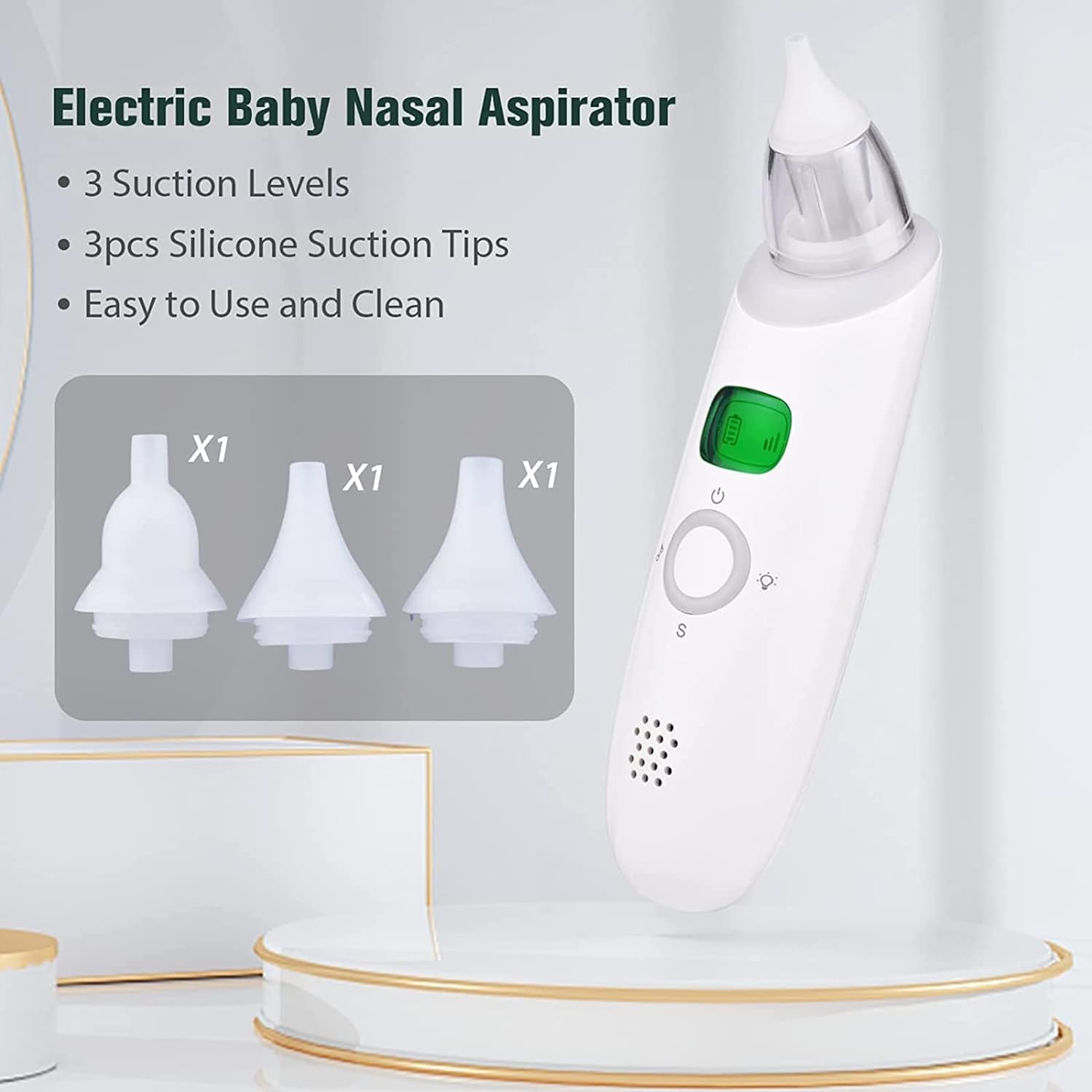 Aspirador Nasal eléctrico, Limpiador automático de ventosas de Nariz for bebés Recargables con 3 Puntas de succión de Silicona y Kit de Enjuague de Senos nasales con 3 Modos