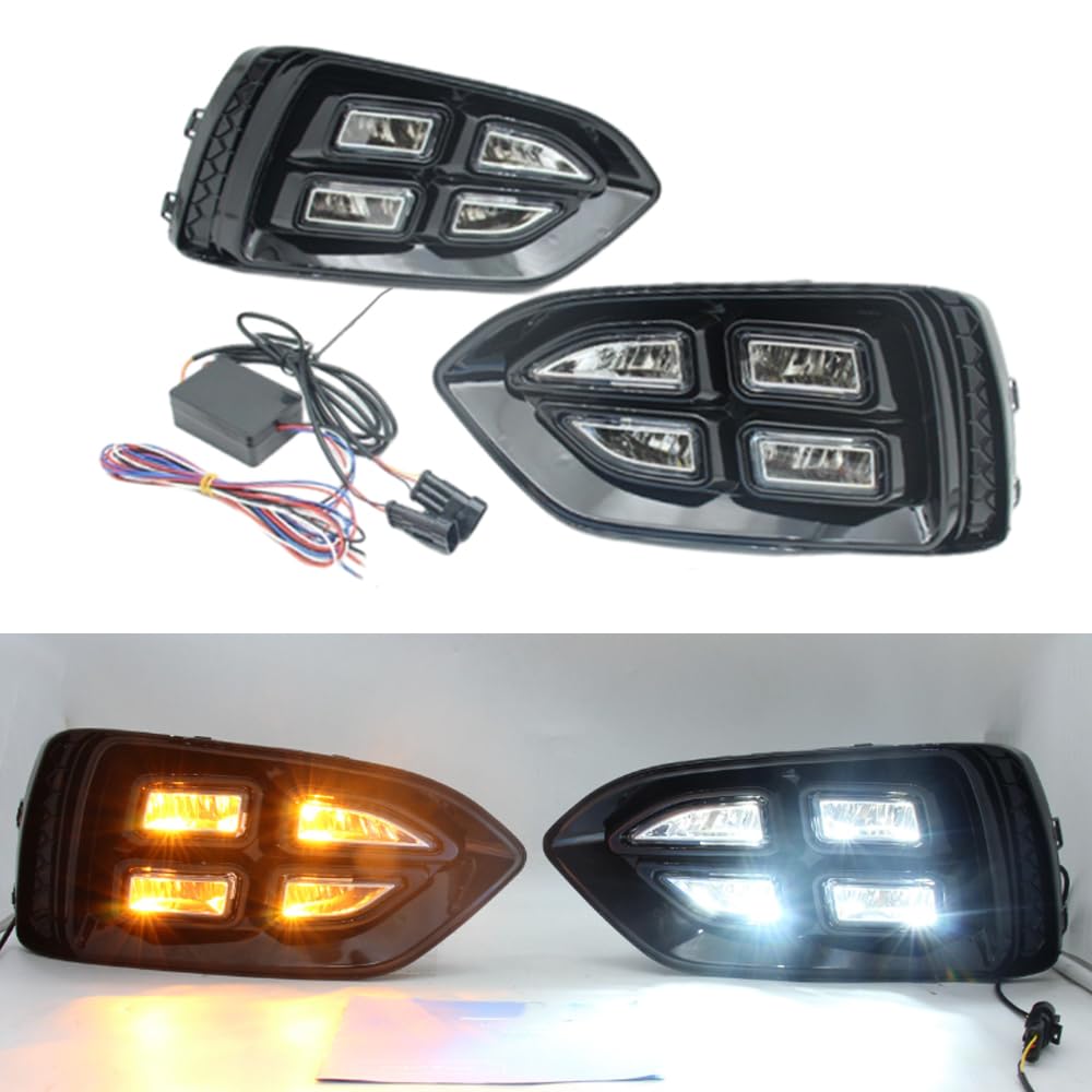Riloer Luces diurnas LED color ámbar y blanco, faros antiniebla DRL, resistentes al agua, compatible con Hyundai Accent 2017-2018.