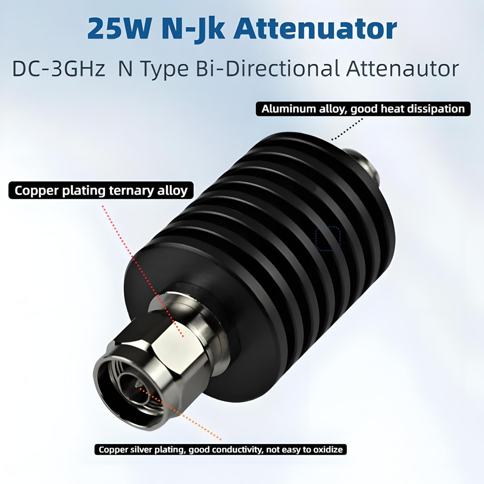 BECEN Attenuatore 40DB 25W N, attenuatore da 25 Watt 50 Ohm da CC a 3Ghz, attenuatore RF (40DB)