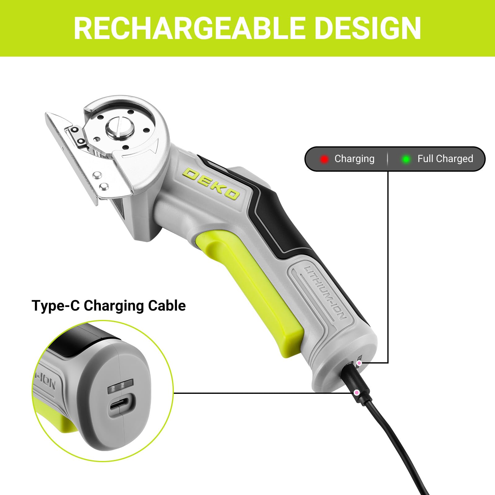 DEKOPRO Tijeras Eléctricas Inalámbricas de 3.7 V - Tijeras Eléctricas Multifuncionales - Cortan con Fuerza Cartón y son Adecuadas para Materiales Como Tela, Cuero, Alfombras y Plástico,Gris