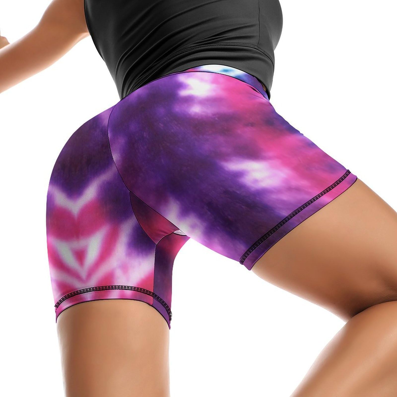 JYYAU Psychedelic Tie Dye High Waist Yoga Shorts for Women Athletic Shorts Leggings Running Pants Black