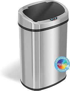 iTouchless 13 Gallon SensorCan Kitchen Trash Can with Odor Filter, Stainless Steel, Oval Shape, Sensor-Activated Lid Garba...