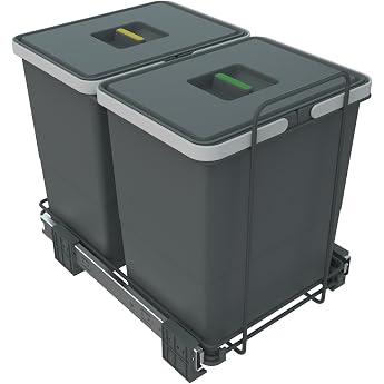 ELLETIPI Ecofil PF01 34B2 Pull-Out Recycling Bins Plastic and Metal Grey 30 x 45 x 36 cm