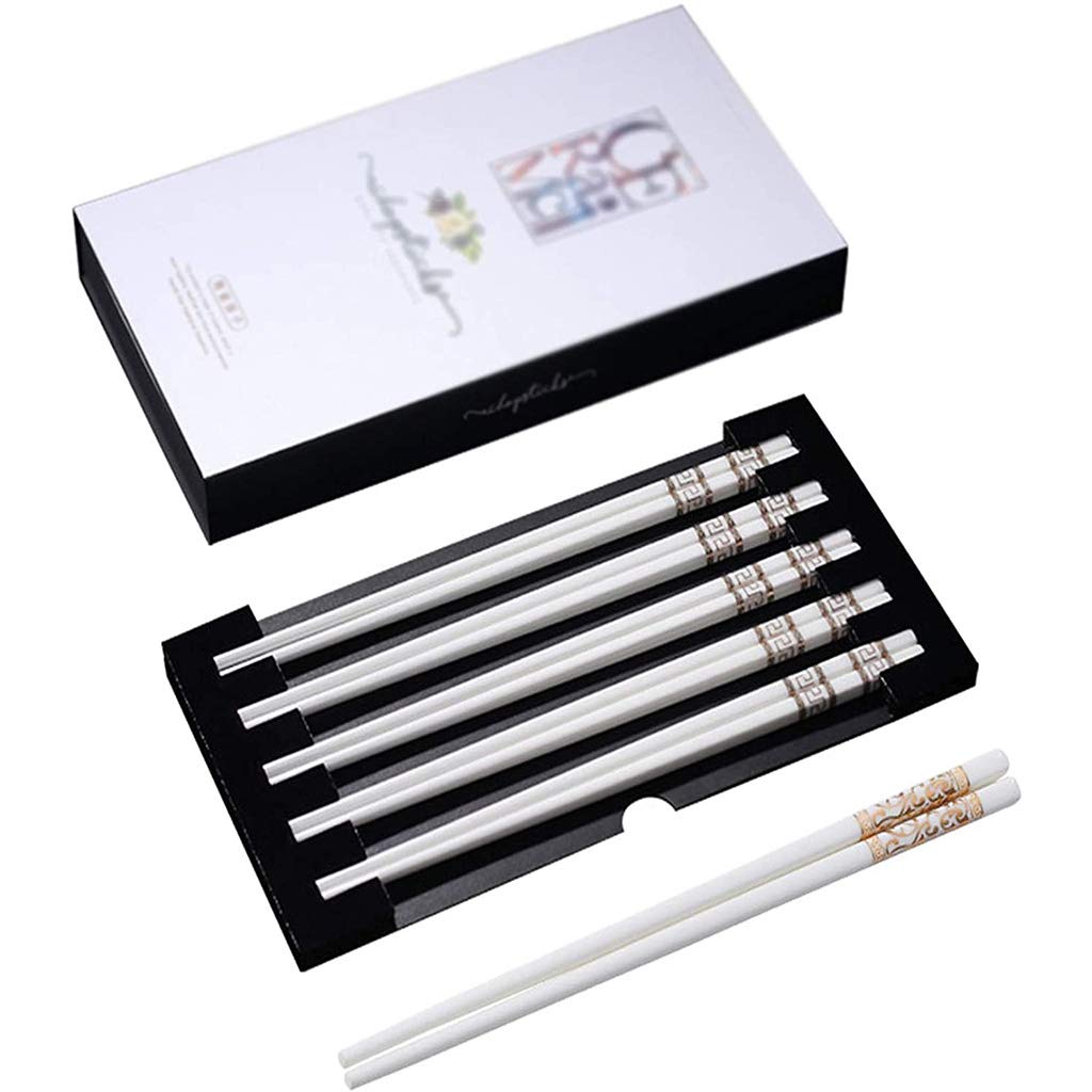 Coffret Cadeau de 10 Paires de Baguettes en Porcelaine avec étui, Baguettes japonaises réutilisables pour sushis, Baguettes Chinoises de Luxe Haut de Gamme，A