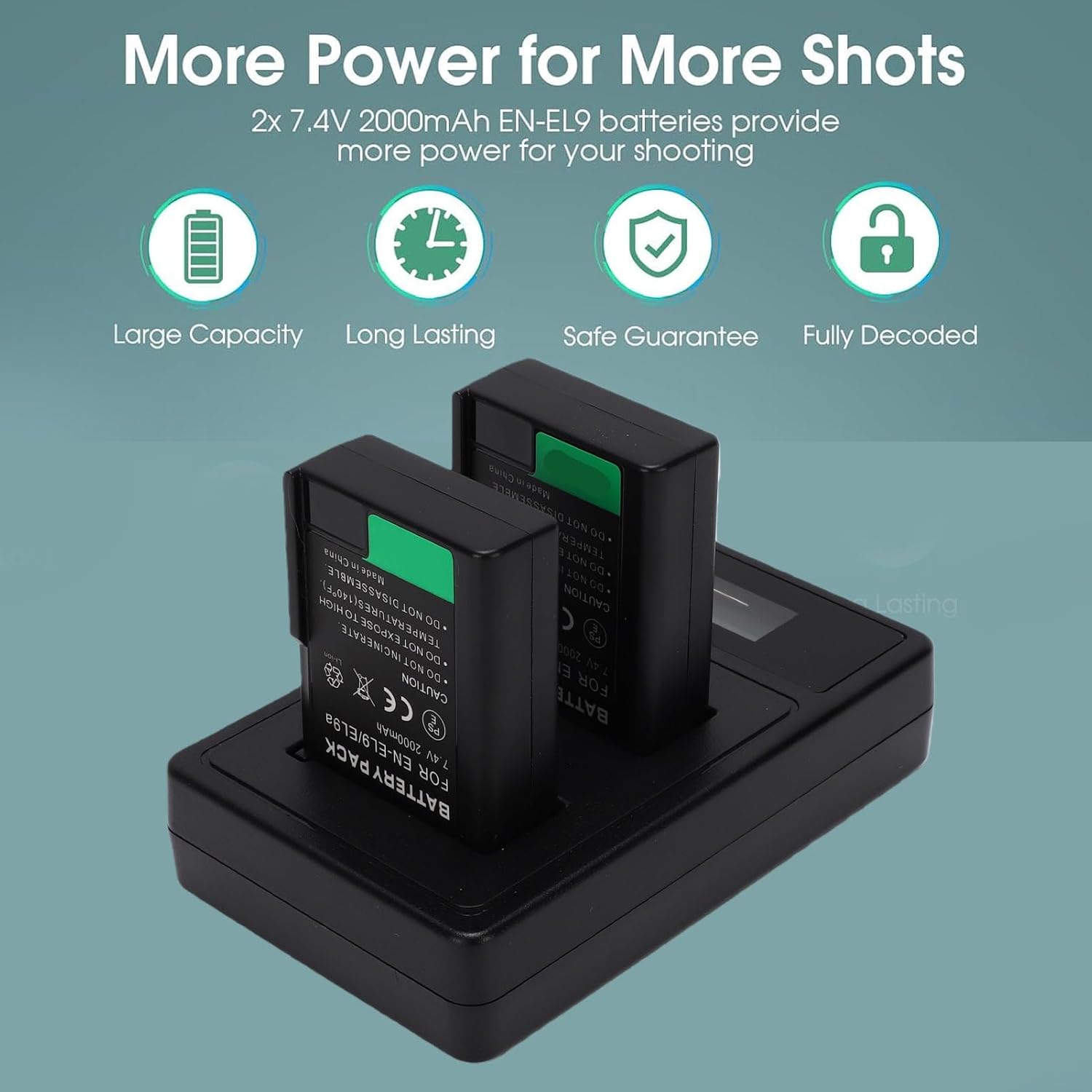 Karlak Camera Batteries and USB Dual Charger Replacement for D40 D40x D60 D3000 2000mAh with Smart Charging LED Display Ideal for Photographers