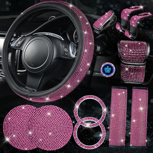 Bling Shiny Rhinestone 2pcs Car Steering Wheel Cover Easy Wrap Non Slip - Foto 7