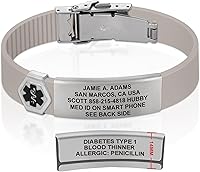 Vista 55 de Divoti Pulsera de identificación de alerta médica grabada personalizada, grabado láser de doble cara, pulsera de silicona, cierre de seguridad