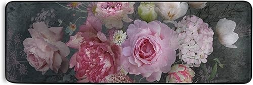 Alfombra de baño antideslizante con peonías para baño, cocina, entrada, alfombra suave para dormitorio, 72 x 24 pulgadas