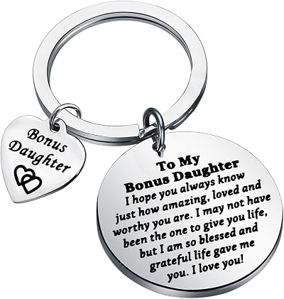 PLITI Bonus Daughter Gift Form Mom Dad Stepdaughter Gift Unbiological Daughter Gift To My Bonus Daughter Keychain