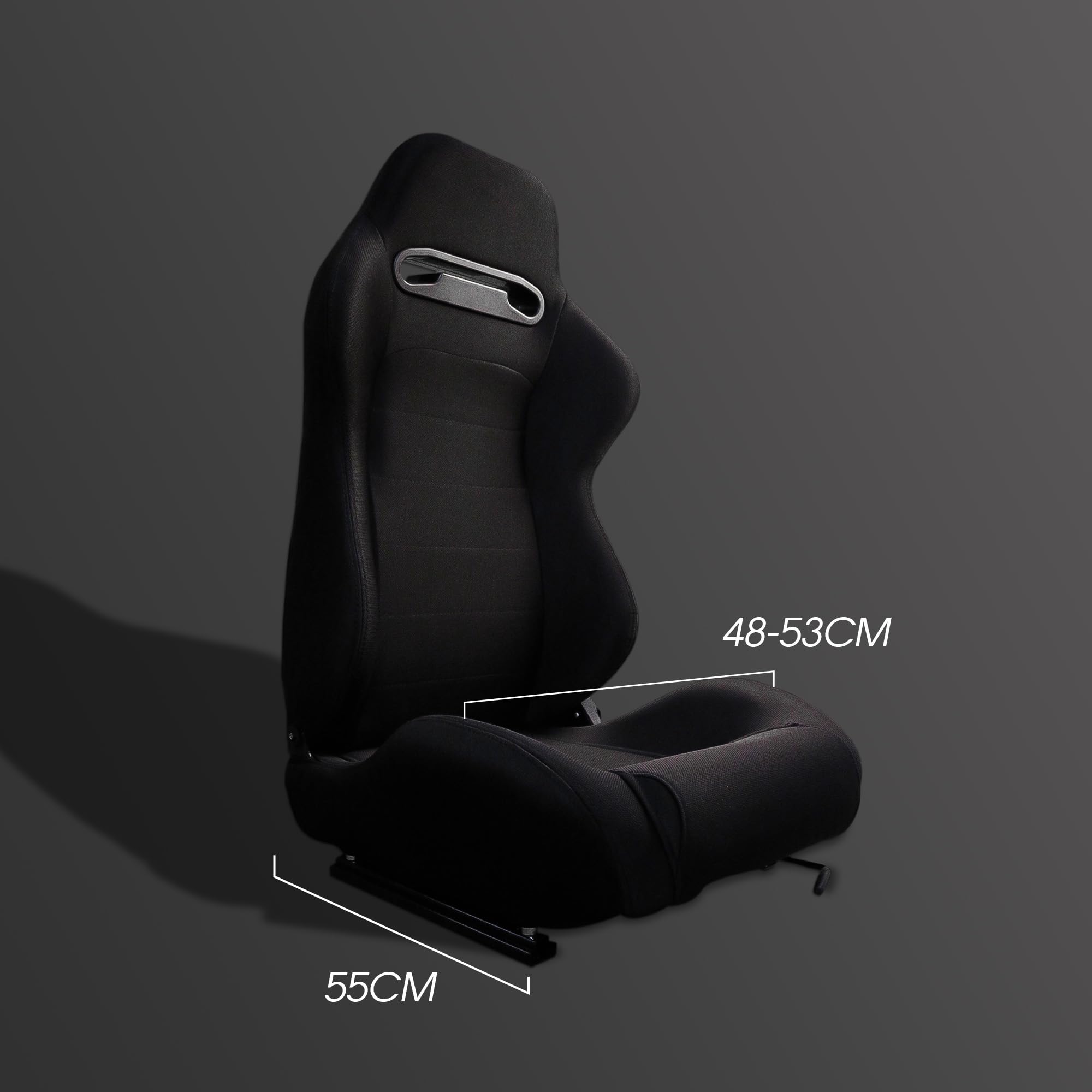 M MODAUTO Asiento Deportivo Coche, Semibaquet Deportivo Ajustable, de Tela, con Ríeles Incluidos, Conductor y Pasajero, Universal para Coche y Simulador de Conducción, Modelo N101BKLR, Tela Negra
