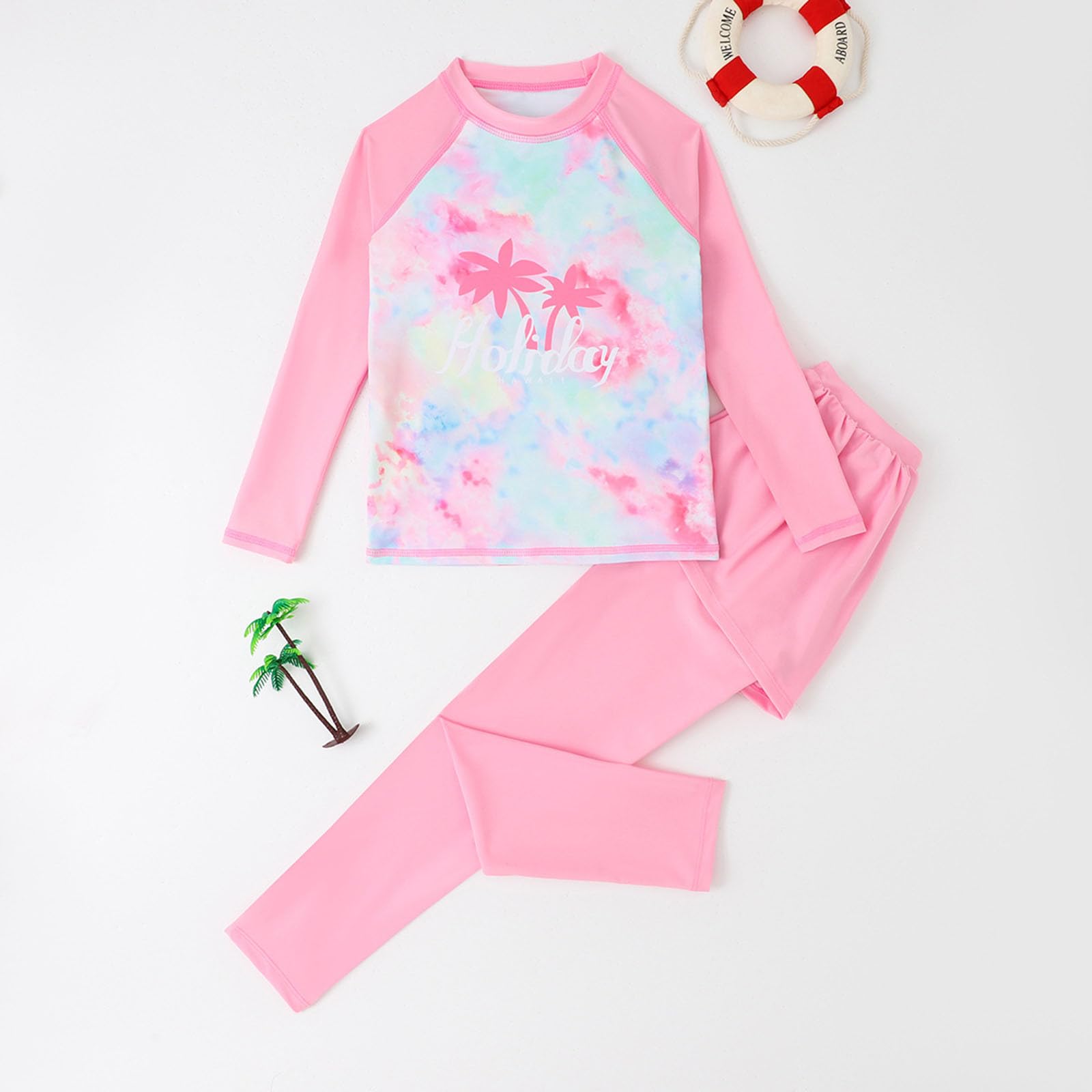 Traje de baño para niña, traje de baño de dos piezas para niños, niña, manga larga, camiseta Rashguard + bañador