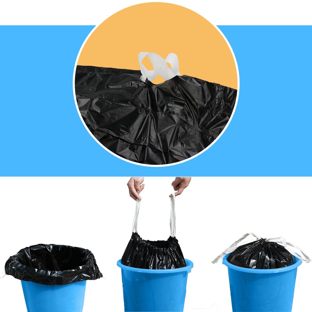 40L Sacs Poubelle avec cordon, Noir, 110 pièces/2 rouleaux