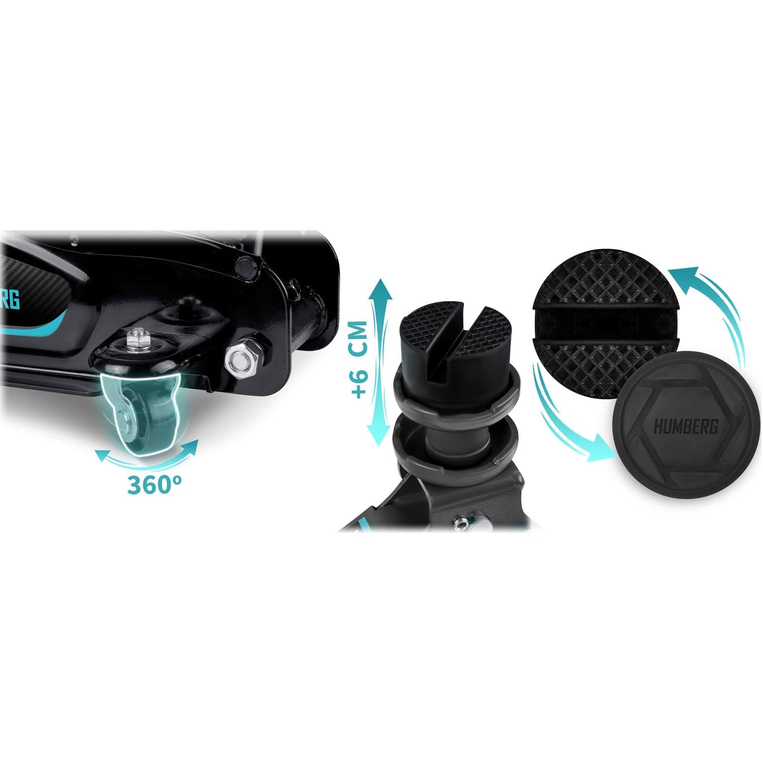 Humberg Cric idraulico per auto, a basso profilo 2,5T, 80-360 mm, 2 cuscinetti in gomma, colore nero, blu