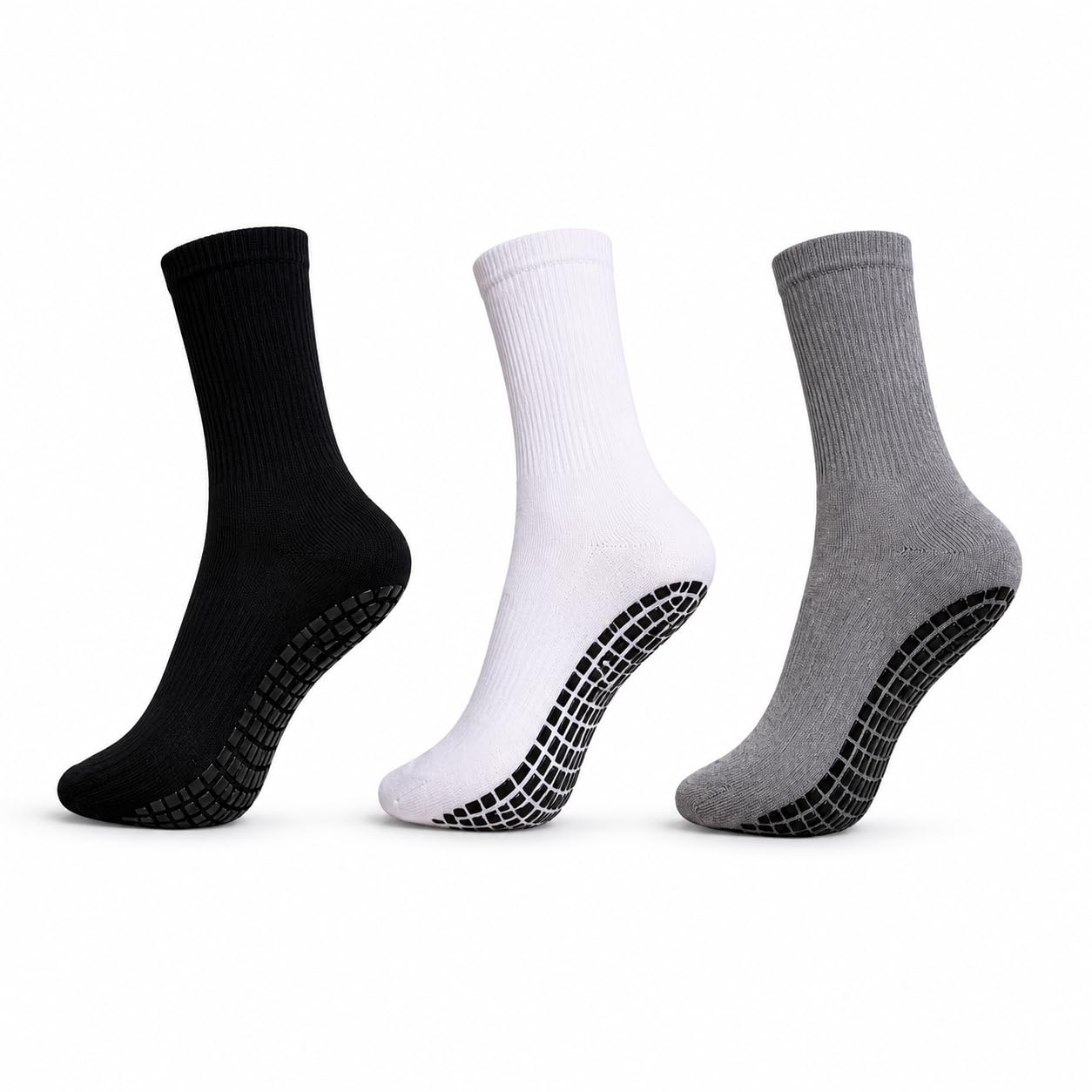 Pilates Grip Socks for Women & Men | Anti-Slip Silicone Grip Socks | Soft Combed Cotton Non-Skid Socks for Pilates, Yoga, Barre & Home Workouts | One Size | Pack of 3 (White, Black & Grey)-image-26