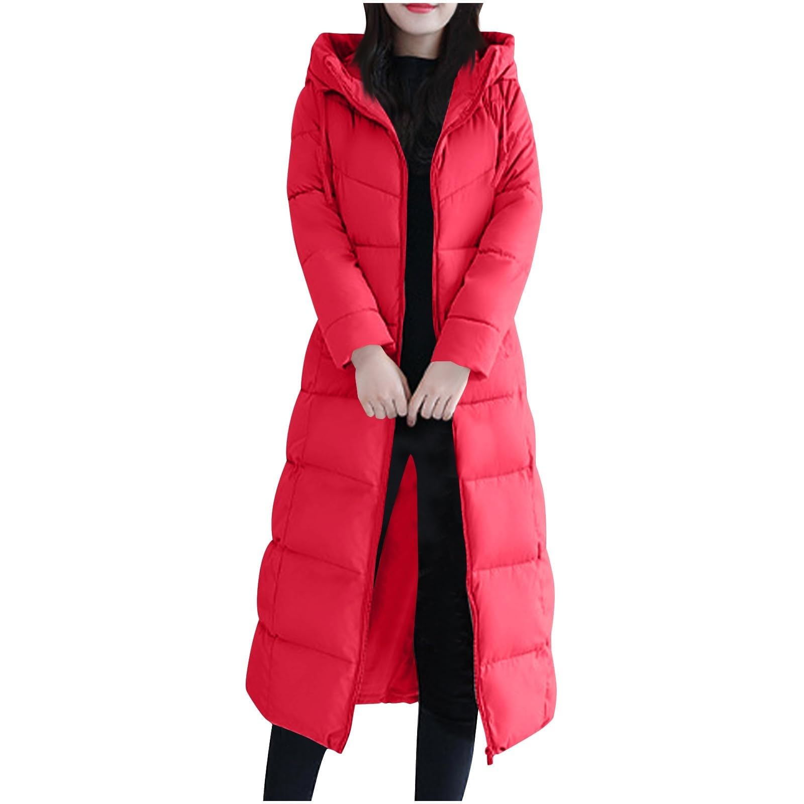 Generisch Christmas - Cappotti invernali da donna, lunghi e voluminosi, caldi, spessi piumini, con antivento, casual, alla moda per il freddo
