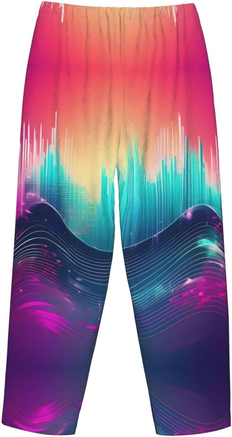 Cool Music Sound Wave Print Cozy Christmas Pajama Pants,Flannel Pajama Bottoms,Cater To Various Body Types