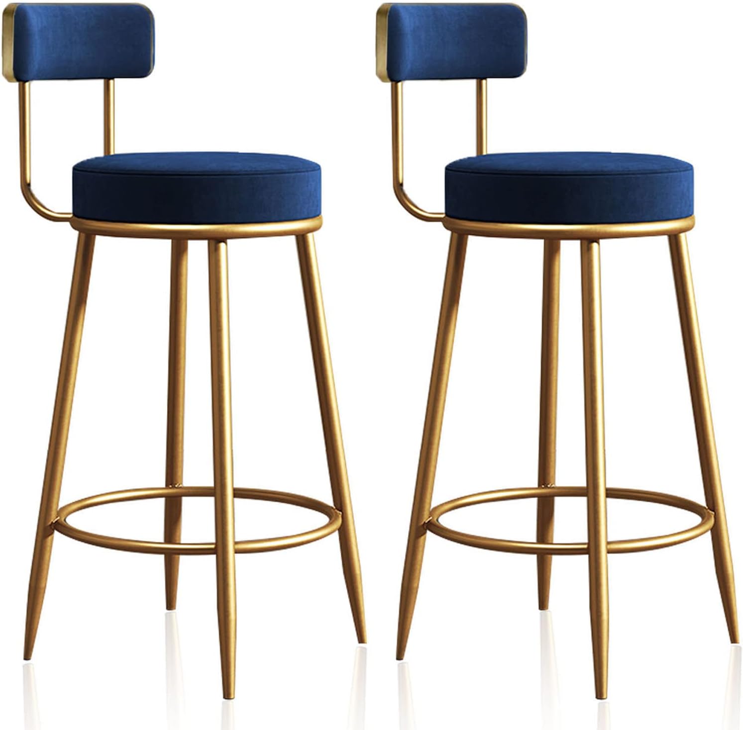Bar Stools Set of 2, Mid Century Modern Velvet Counter Height Dining Chair with Back and Footrest for Home Bar Kitchen-Blue