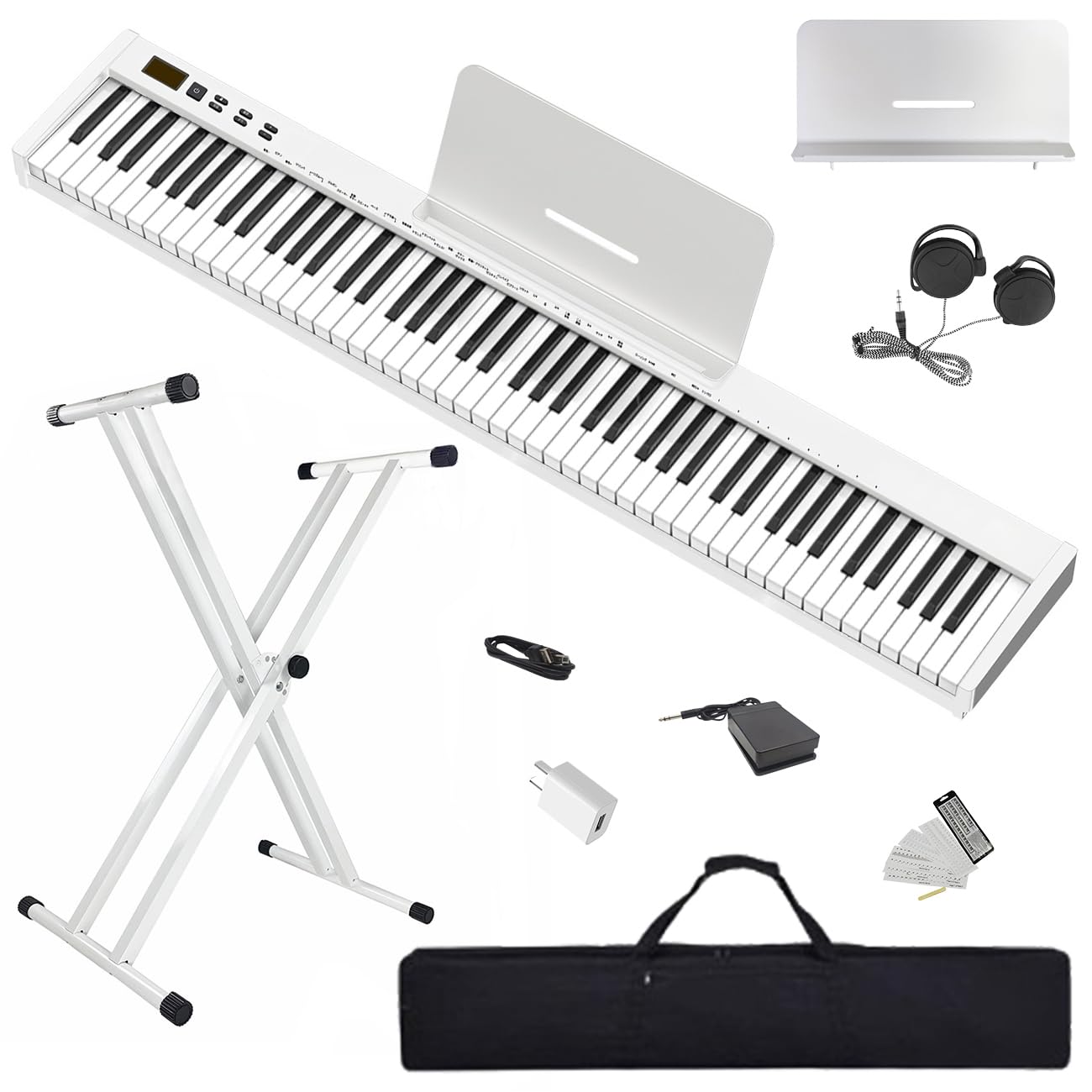 【Kit pianoforte digitale con supporto】Longeye Pianoforte Digitale 88 Tasti Tastiera Elettrica Semipesata Compatta e Portatile per Principianti,Borsa per il Trasporto,Pedale Sustain,Bianco (Slim-88)