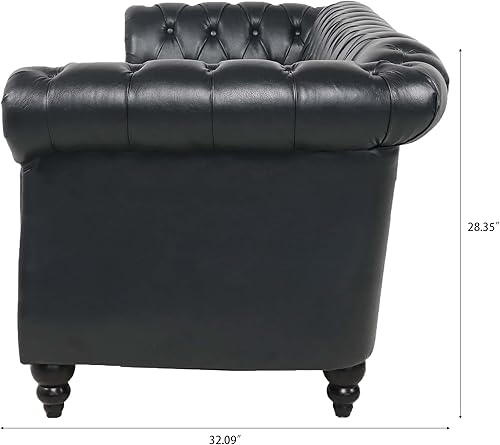 Miniatura 4 de Sofá Chesterfield moderno de tres plazas, sofá de piel sintética con brazos enrollados, cómodos sofás para sala de estar, oficina, sala de recepción