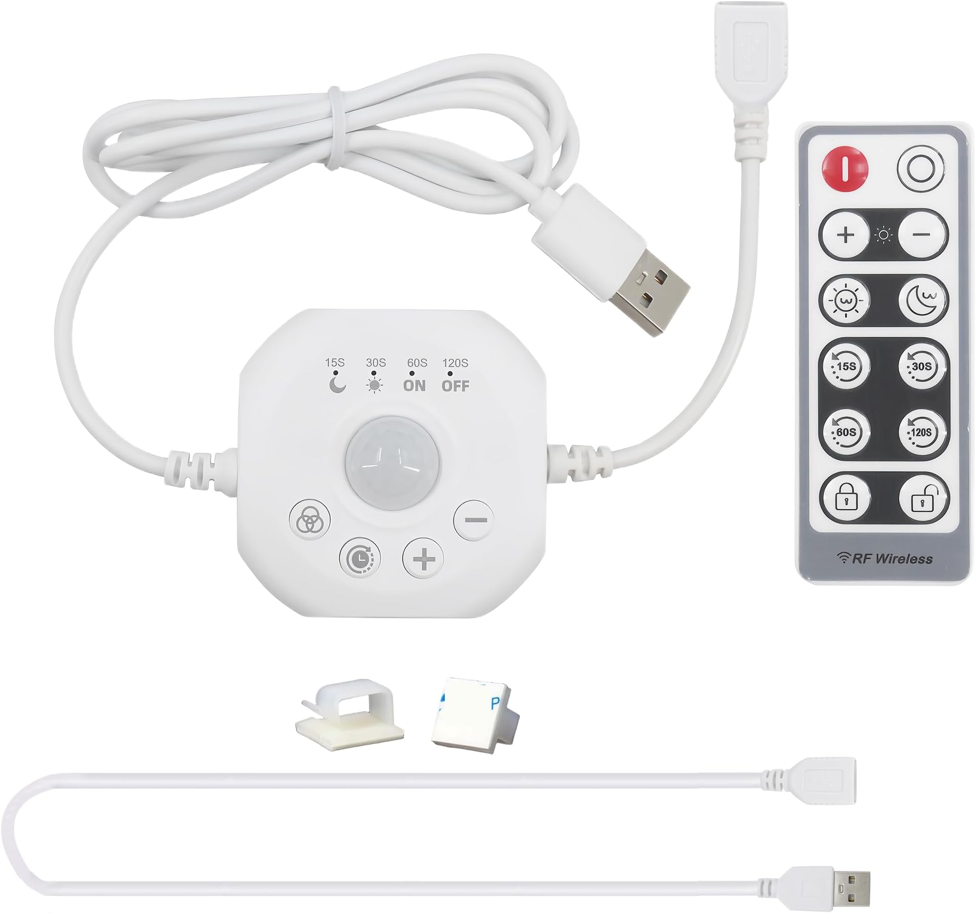 5V USB Motion Sensor Dimmer Switch with Remote Control,Adjustable Brightness & Time Delay,Daylight & Night Mode,for Indoor Strip Lights with USB Male and Female Connectors.(White)