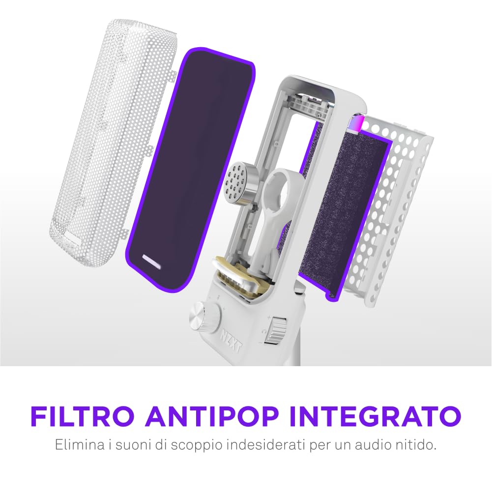 NZXT Capsule Elite - Microfono USB a condensatore professionale per Gaming, Streaming, Podcast e Registrazione - Audio di qualità studio – Sistema di posizionamento regolabile - Software DTS - Bianco