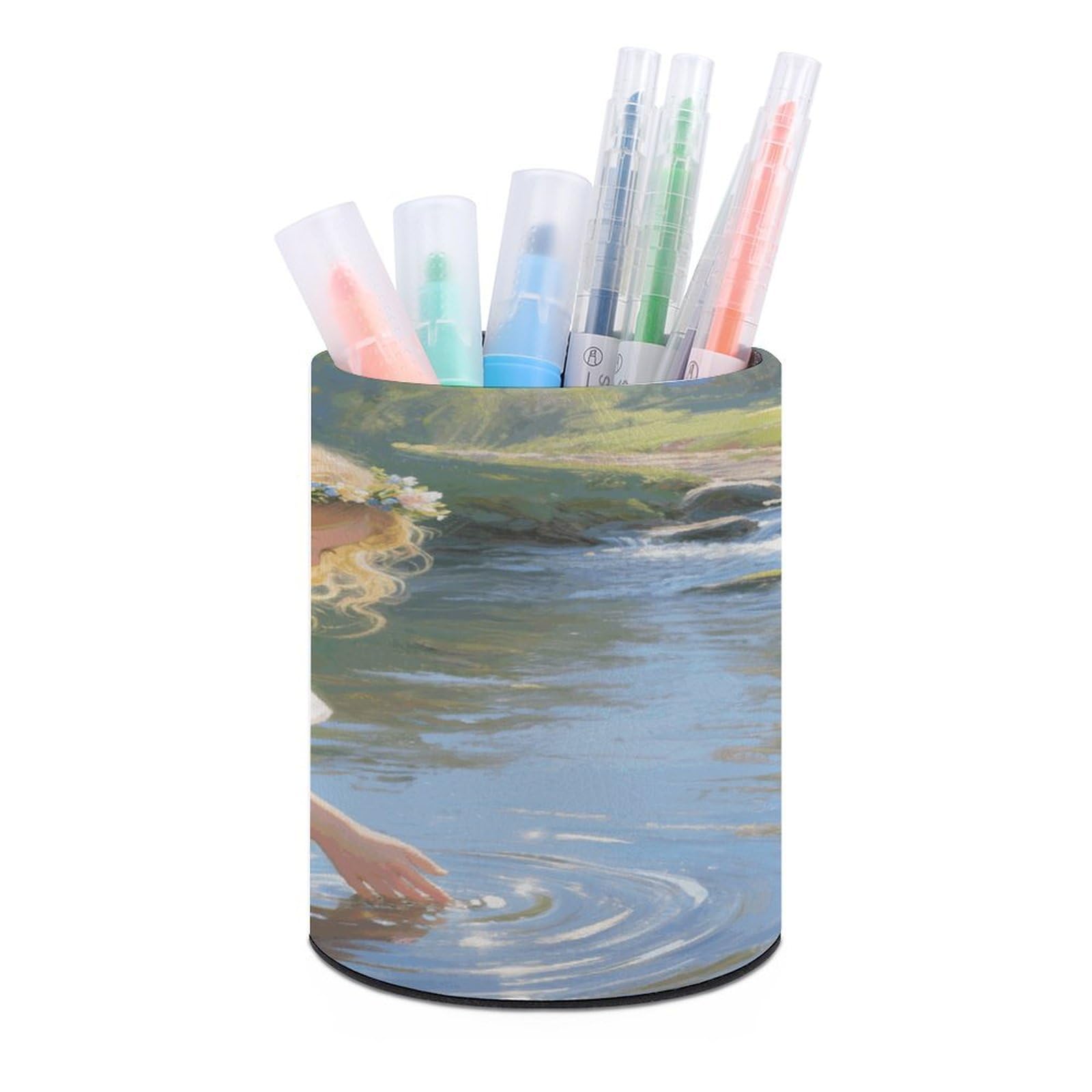 VstaDank Stream Water Flower Fairy Pen Holder for Desk Makeup Brush Holders Stylish Pen Cup Cute Pencil Cup Round Pencil Holder Decor Brush Scissor Holders for Multifunctional Office Supplies